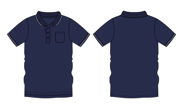 Μπλουζάκι Πόλο Κοντό Τσέπη Εμπρός Και Πίσω Όψη — Διανυσματικό Αρχείο