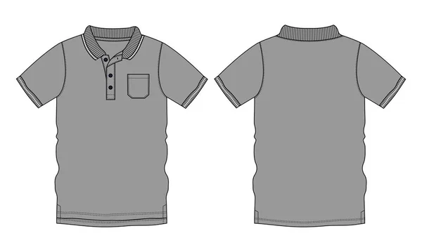 Camisa Pólo Manga Curta Com Bolso Vista Frontal Traseira — Vetor de Stock