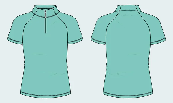 Men Short Sleeve Cycling Jersey Short Zip Front Back Views — Stock Vector
