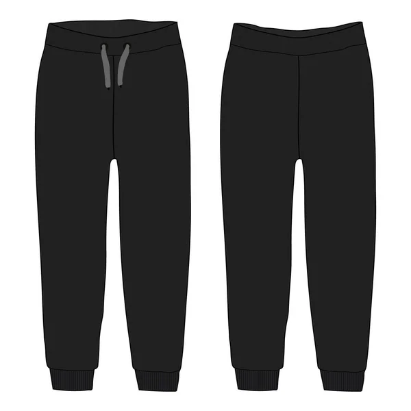 Ladies Kids Basic Fleece Sweat Pant Fashion Flat Sketch Vector — Stock Vector