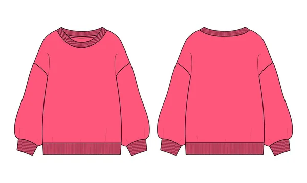 Womens Long Sleeve Sweatshirt All Technical Sketplate Front Back View — 스톡 벡터