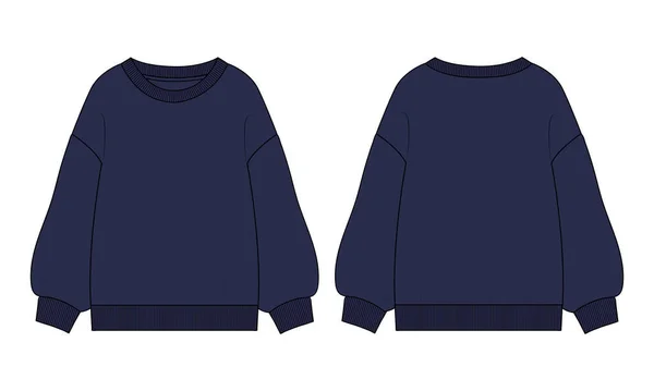 Women Long Sleeve Sweatshirt Overall Technical Sketch Template Front Back — Stock Vector
