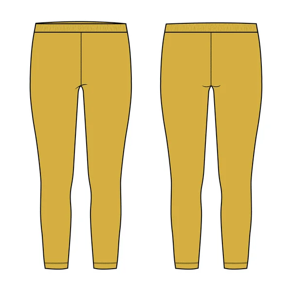 女子腿裤技术时尚平面素描矢量图解模版前后视图与白色背景相分离 — 图库矢量图片