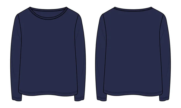 Langarm Shirt Tops Technische Mode Flache Skizze Vektor Illustration Farbvorlage — Stockvektor