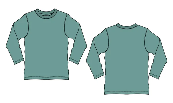 Langarm Grundlegende Shirt Technische Mode Flache Skizze Vector Illustration Grüne — Stockvektor
