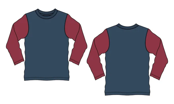 Camiseta Básica Manga Larga Color Azul Marino Rojo Bicolor Boceto — Archivo Imágenes Vectoriales