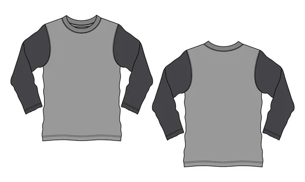 Camiseta Básica Manga Larga Color Gris Claro Gris Oscuro Bicolor — Vector de stock