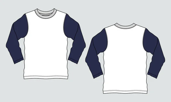 Camiseta Básica Manga Larga Color Azul Marino Blanco Bicolor Moda — Vector de stock