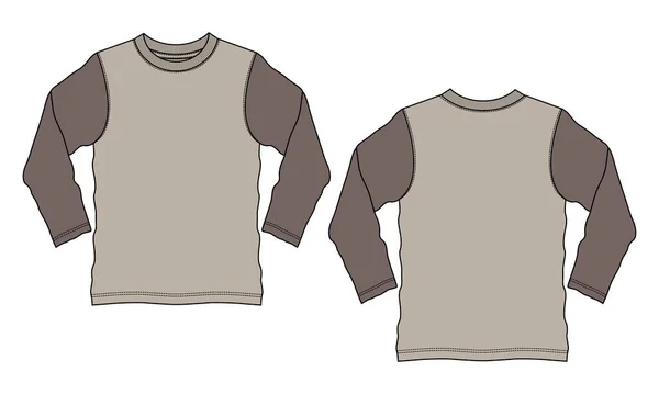 Zweifarbiges Helles Und Dunkelgraues Langarm Shirt Technische Mode Flache Skizze — Stockvektor
