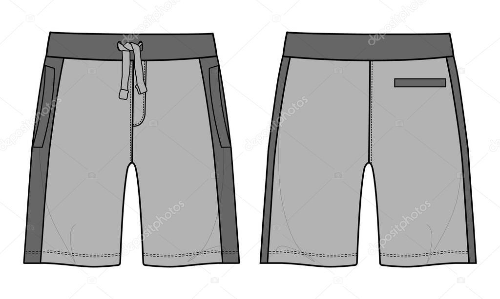 Sweat shorts pant technical fashion flat sketch vector illustration. Front and back views isolated on white background