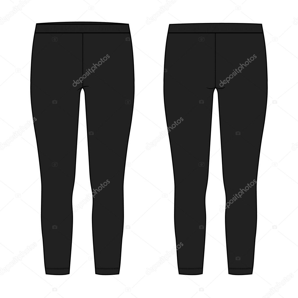 Women's Legging pant technical Fashion flat sketch vector illustration Template Front and back views Isolated on white background