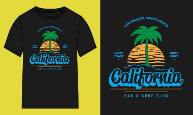 template of design for t-shirt with California lettering, vector illustration