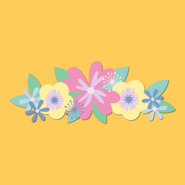 İlkbahar için bir arkaplan vektör çizimi, sarı arkaplanda çiçekler