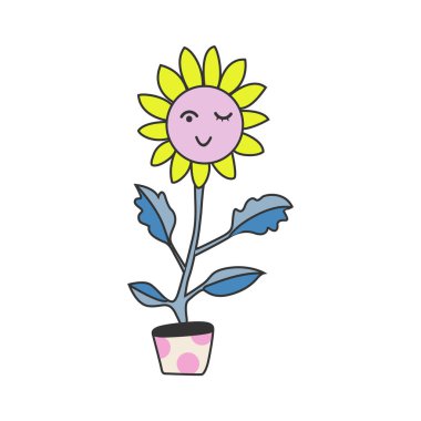 Ot vektör çiziminde sevimli çiçek karakteri göz kırpıyor