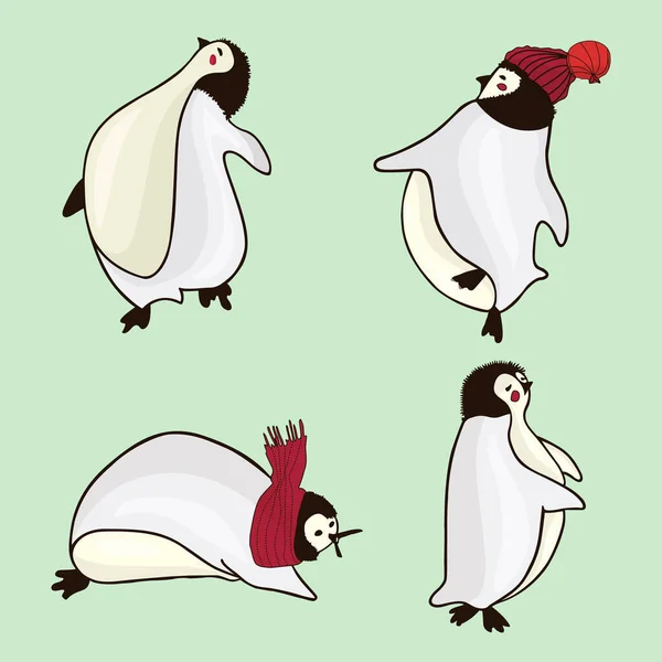 Söta Pingviner Ikon Som Grön Bakgrund Vektor Illustration — Stock vektor