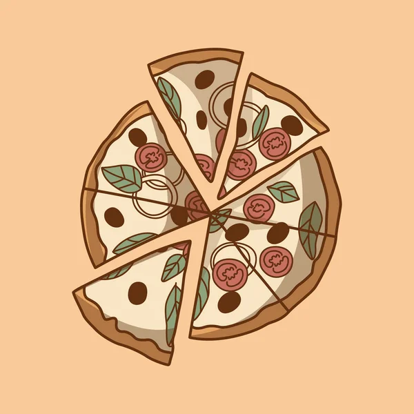 Pizza Com Queijo Tomate Ilustração Vetorial —  Vetores de Stock