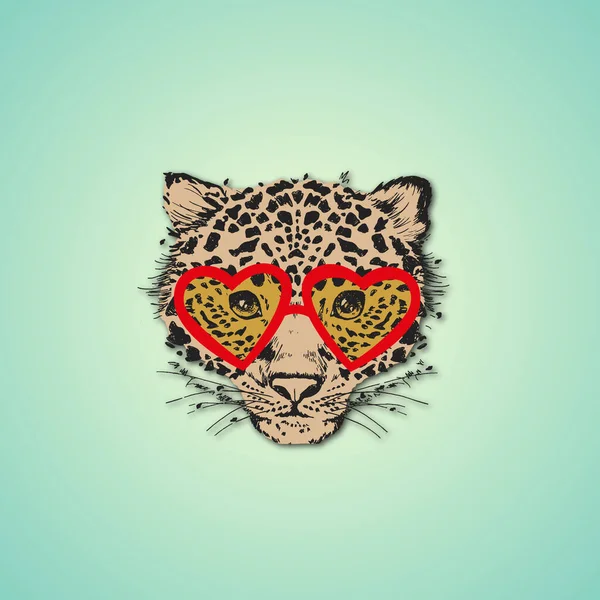 Vektor Illustration Eines Leoparden Mit Herzförmiger Sonnenbrille — Stockvektor