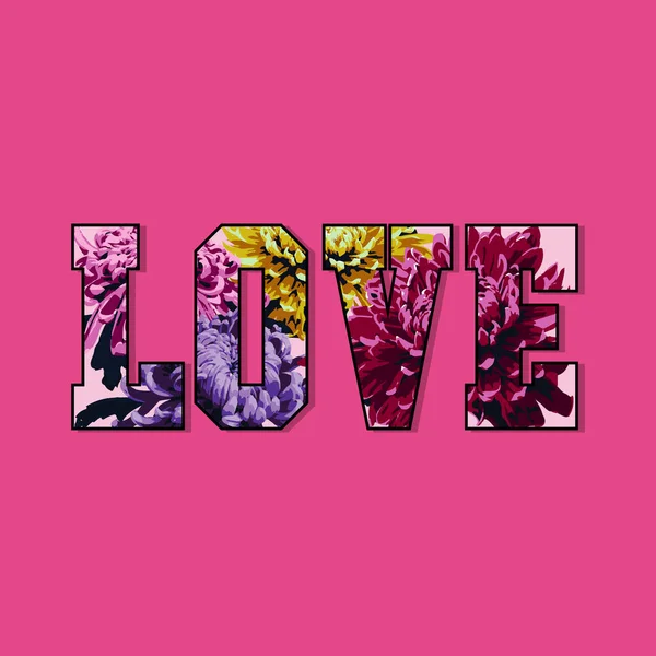 Ilustração Fundo Floral Com Belo Padrão Floral Letras Amor — Vetor de Stock