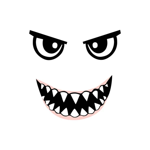 歯のある可愛い怪物の顔のベクトルイラストが笑顔で — ストックベクタ