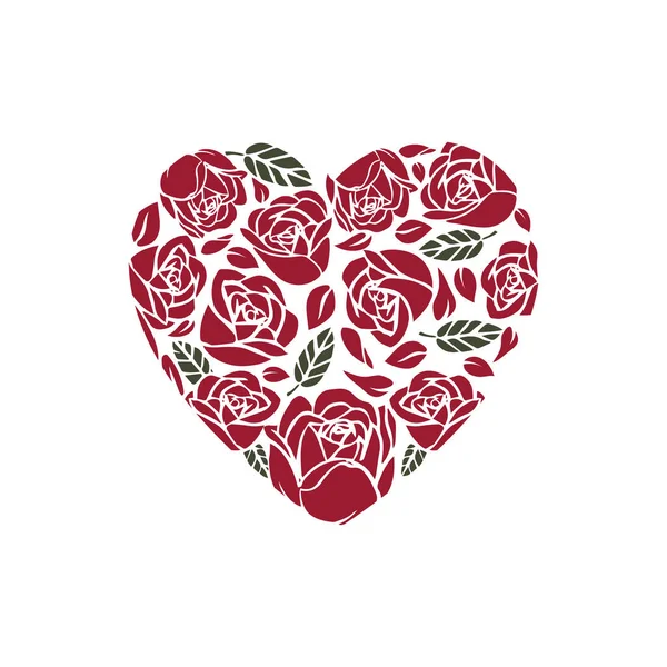 Ilustración Vectorial Hermoso Corazón Floral Con Rosas — Vector de stock