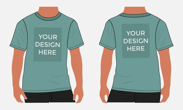 短袖T恤衫矢量图解模拟模板为男性和异性恋 服装设计卡德的前后视图很容易编辑和自定义 — 图库矢量图片