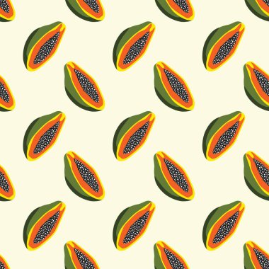 Tropikal papaya meyveleriyle kusursuz desen. vektör illüstrasyonu