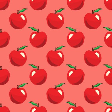 Kırmızı arkaplanda kırmızı elmalar olan pürüzsüz desen 