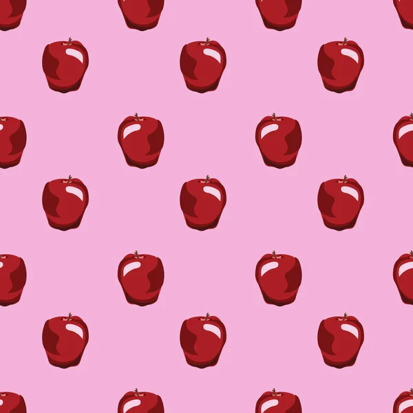 粉色背景上有红色苹果的无缝图案 — 图库矢量图片