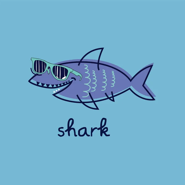 Tiburón Con Gafas Sol Logo Vector Ilustración — Vector de stock