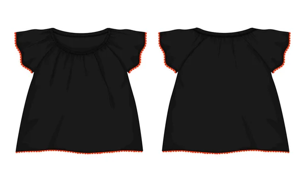 ベビー女の子のドレスデザイン技術的なファッションフラットベクトルイラストカラーテンプレート アパレル ウェア Mock Front Back Views — ストックベクタ