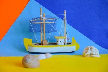 Bokeh önplanı, dekorasyon, tekne, deniz kabukları, deniz manzarası, kumaş dokusu, arkaplan