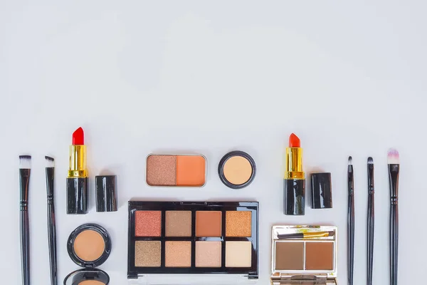 Flat Lay Composition Makeup Cosmetics White Background — Foto Stock