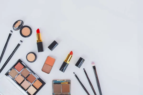 Flat Lay Composition Makeup Cosmetics White Background — Foto Stock