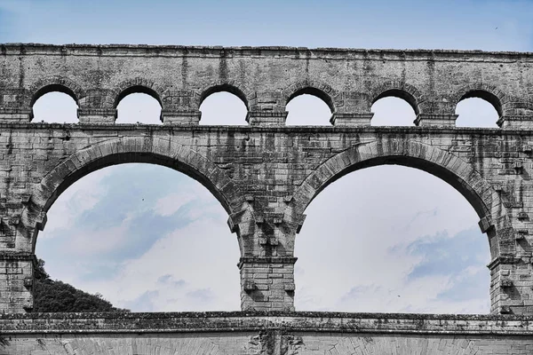 Detail Arches Pont Gard Millenary Roman Bridge — Stok fotoğraf