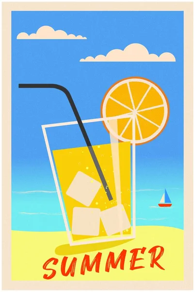 Plajă Retro Sticlă Șablon Vectorial — Vector de stoc