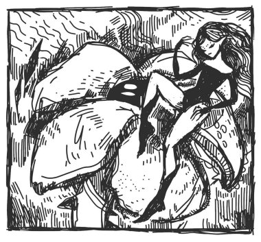 Peri ve çiçek. Vektör çizimi. Grafik sanatı.