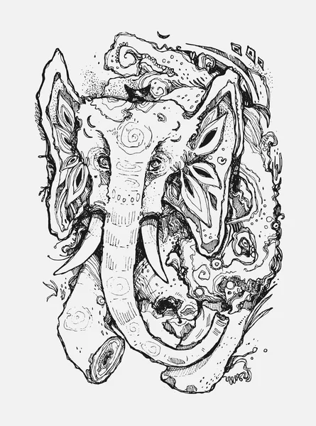 Ilustração Com Elefante Bom Elemento Para Tatuagem Arte Gráfica — Vetor de Stock