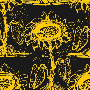 Güzel el çizimi ayçiçeğiyle tekrarlanan desen. Kusursuz bir doku. Duvar kağıdı, döşeme, ambalaj, kumaş ya da tasarımınız olarak kullanılabilir..