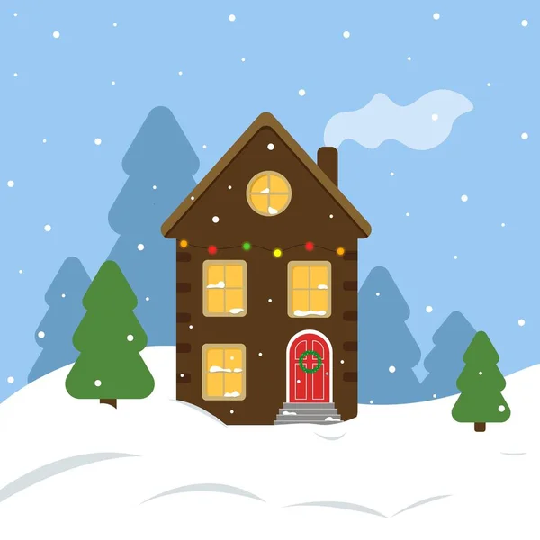 Feliz Casa Natal Desenhos Animados Ilustração Vetorial Cartão Ano Novo — Vetor de Stock