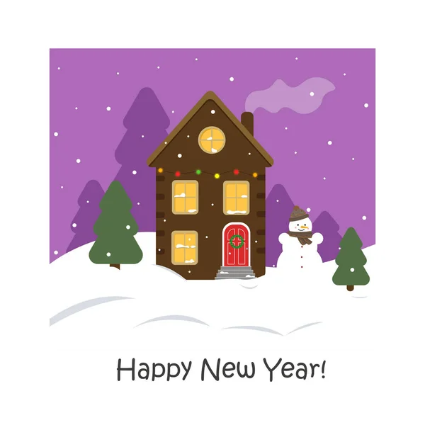 Feliz Casa Navidad Ilustración Vectorial Dibujos Animados Tarjeta Año Nuevo — Vector de stock