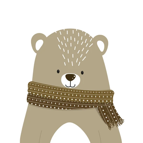 Natal Feliz Ano Novo Cartão Com Urso Bonito Estilo Escandinavo — Vetor de Stock
