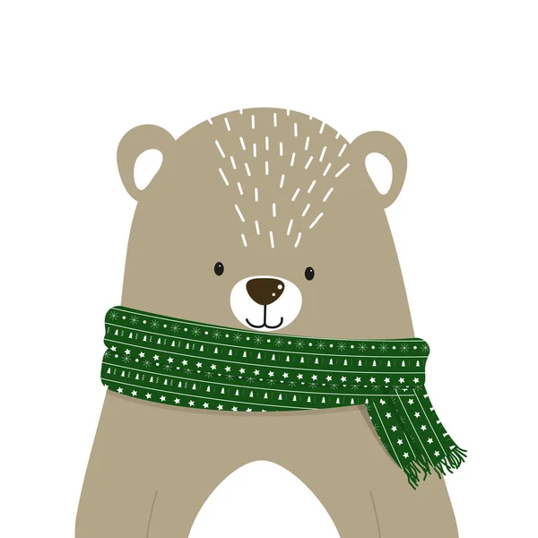 Natal Feliz Ano Novo Cartão Com Urso Bonito Estilo Escandinavo — Vetor de Stock