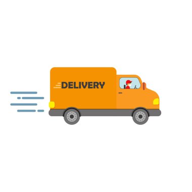 Adamlı ekspres teslimat kamyonu puanlar üzerinde paketler taşıyor. Konsept çevrimiçi harita, izleme, servis. Vektör illüstrasyonu.