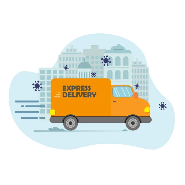 Camion Livraison Express Transporte Des Colis Sur Les Points Concept — Image vectorielle