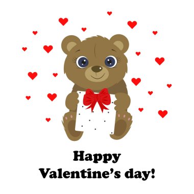 Sevimli ayıyla doğum günün kutlu olsun. Sevimli oyuncak ayı. - Seni seviyorum. Özledim seni. Vektör illüstrasyonu.