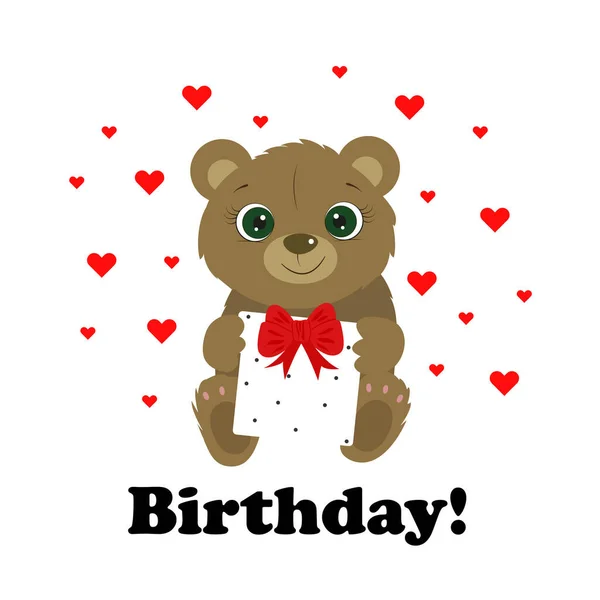 Happy Birthday Greeting Card Cute Bear Cute Teddy Bear Love — Stock Vector