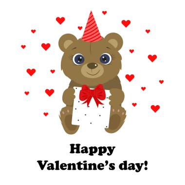 Sevimli ayıyla doğum günün kutlu olsun. Sevimli oyuncak ayı. - Seni seviyorum. Özledim seni. Vektör illüstrasyonu.