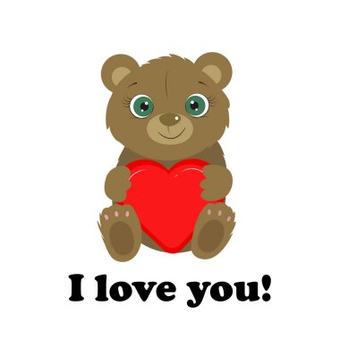 Sevimli ayıyla doğum günün kutlu olsun. Sevimli oyuncak ayı. - Seni seviyorum. Özledim seni. Vektör illüstrasyonu.