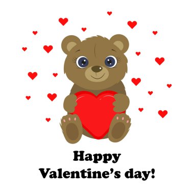 Sevimli ayıyla doğum günün kutlu olsun. Sevimli oyuncak ayı. - Seni seviyorum. Özledim seni. Vektör illüstrasyonu.