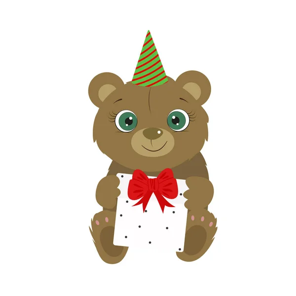 Happy Birthday Greeting Card Cute Bear Cute Teddy Bear Love — Stock Vector